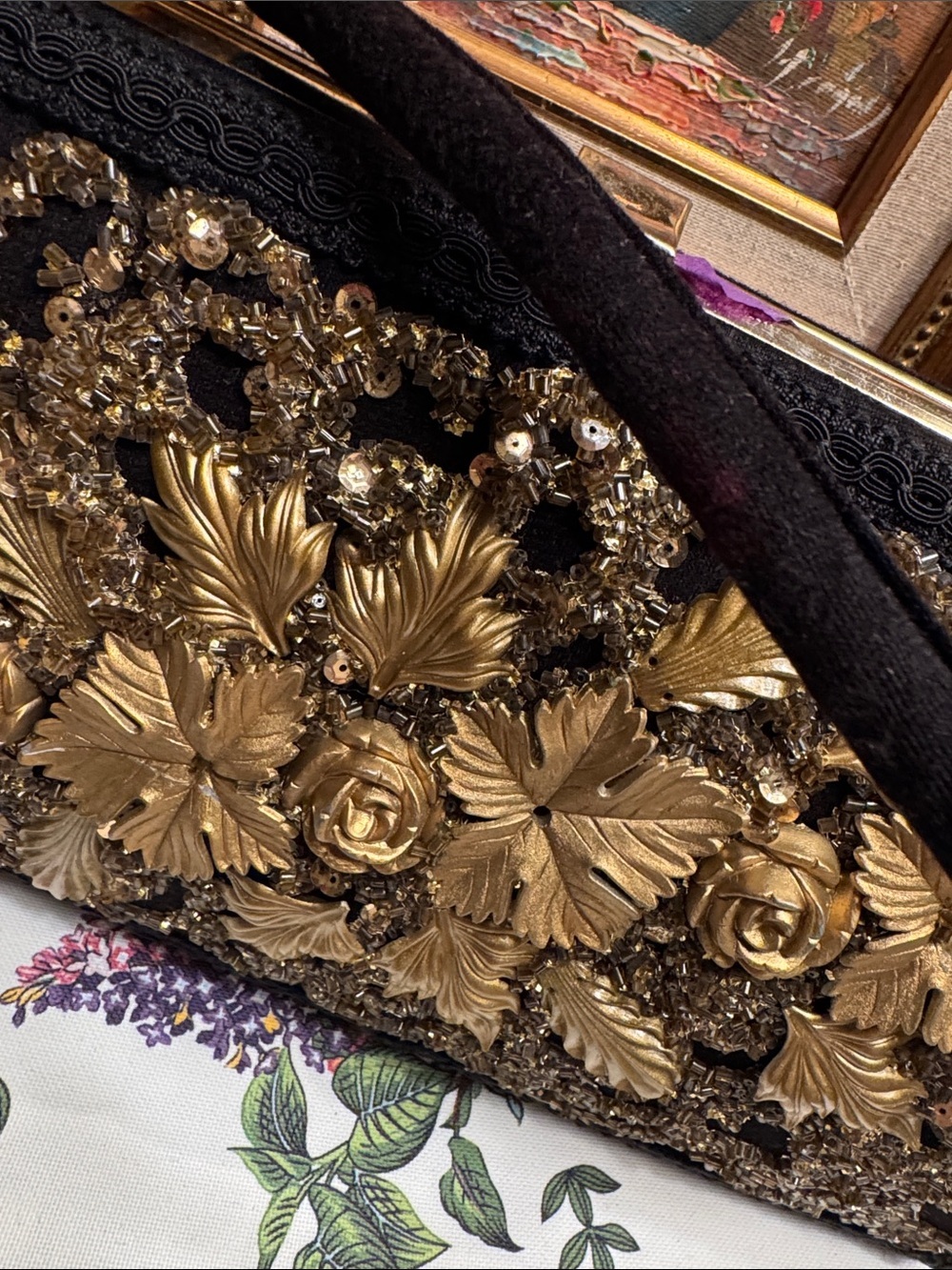 Black Clutch with Gold Floral Embellishment - Picture 8 of 8